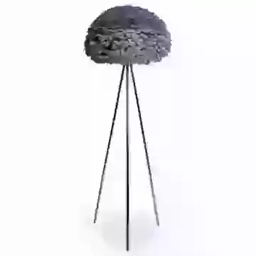 Chrome Tripod Floor Lamp with Grey Feather Shade